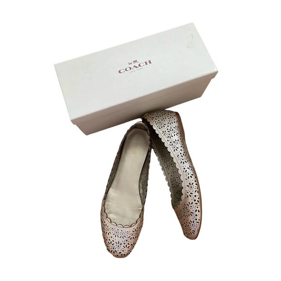 COACH Gold Metallic Ballet Leather Flats Size 10 - Picture 1 of 8